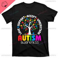 Autizmo marškinėliai Meilė Priėmimas Palaikymas Autizmo T-shirt Vintažinis Sąmoningumo Dovana Ropa Mujer Estetiški Slim T Marškinėliai Anime Grafiniai T Marškinėliai M