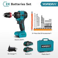 YOFIDRA 10 mm bešepetis elektrinis gręžtuvas atsuktuvas 24+3 sukimo momento akumuliatorinis efektyvus smūginis gręžtuvas, skirtas Makita 18V baterijai 2x Battery-EU Plug
