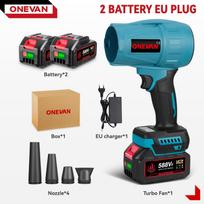 ONEVAN bešepetėlis 3 pavarų elektrinis oro pūstuvas Turbo 300000RPM reaktyvinis ventiliatorius rankinis lapų pūstuvas dulkių pūtimo įrankis 21V akumuliatoriui 2 Battery-EU