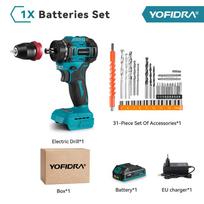 YOFIDRA 10 mm bešepetis elektrinis gręžtuvas atsuktuvas 24+3 sukimo momento akumuliatorinis efektyvus smūginis gręžtuvas, skirtas Makita 18V baterijai 1x Battery-EU Plug