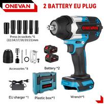 ONEVAN sukimo momento bešepetėlinis elektrinis smūginis veržliasukis 1/2 colio Atsuktuvas Akumuliatorinis veržliasukis Įrankiai Makita 18V akumuliatoriui 2 Battery Box Set