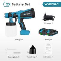 YOFIDRA 1000ML Elektrinis purškimo pistoletas Galingas nešiojamas dažų purkštuvas Akumuliatorinis Automatinis Baldų dengimas Aerografas Skirtas Makita 18V akumuliatoriui 2*128VF Battery-EU