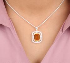 Citrine Gemstone 925 Sterling Silver Jewelry Partywear Zircon Pendant For Gift CZP-11-1