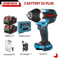 ONEVAN sukimo momento bešepetėlinis elektrinis smūginis veržliasukis 1/2 colio Atsuktuvas Akumuliatorinis veržliasukis Įrankiai Makita 18V akumuliatoriui 2 Battery PlasticBox
