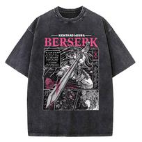 Berserk spausdinimo marškinėliai vyrams, vintažiniai skalbti marškinėliai, anime Guts grafikos marškinėliai, hip hopo gatvės stiliaus marškinėliai, laisvalaikio Berserk drabužiai S