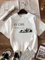 Moteriški kasdieniai retro stiliaus šaunios merginos F1 lenktynių marginti apvalios kaklo trumparankoviai marškinėliai kasdieniniai balti marškinėliai grafiniai marškinėliai vintažiniai 4XL