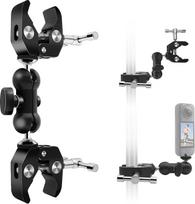 Dvigubas metalinis "Super Clamp" laikiklis, 360° "Magic Arm Ball" galvutės fotoaparatui, šviesos stendui, monitoriui, reflektoriui, 0,47 - 2,17 colių poliams, motociklui, stalui, trikojui, studijai (maksimali apkrova 6,61 LB)