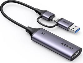 UGREEN Vaizdo įrašymo kortelė, USB 3.0 HDMI į USB C/A vaizdo įrašymo kortelė, 4K įvestis ir 2K30Hz fiksavimas, HDMI graberis, suderinama su "Switch 2" PS5 "Xbox TV Stick" fotoaparatu, nešiojamuoju kompiuteriu "iPad", mobiliuoju telefonu "Mac Mini 4