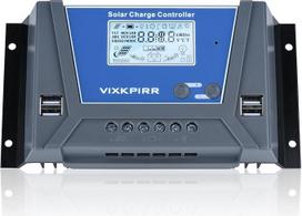 VIXKPIRR 30A saulės energijos įkrovimo valdiklis 12V 24V 36V 48V saulės energijos valdiklis, PWM 30A saulės energijos įkrovimo valdiklis su temperatūros jutikliu, LCD ekranu ir 4 USB prievadais, tinkamas daugeliui 12 V 24 V 36 V 48 V laidų