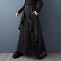 Plus size Black Vintage high Waist Casual loose Spring autumn wide leg Pants Women Trousers