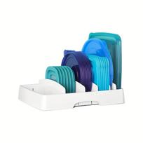 1 rinkinys konteinerio dangtelio laikymo organizatoriaus dėžutė, plastikinis dangtelio separatorius spintai, virtuvės/sandėliuko laikymui, tinkamas virtuvės plastikinio dangtelio laikikliui 1 Set balta