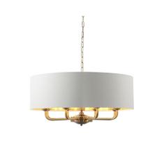 Endon 98938 - Liustra ant grandinės HIGHCLERE 8xE14/40W/230V Ø 70 cm balta/žalvaris