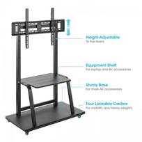 Manhattan TV & Monitor Mount, Trolley Stand, 1 screen, Screen Sizes: 37-100, Black, VESA 200x200 to 800x600mm, Max 150kg, Shelf and Base for Laptop or AV device, Height-adjustable to four levels: 862, 916, 970 and 1024mm, LFD, Lifetime Warranty