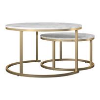 Baltos spalvos/auksinės spalvos apvalios formos kavos staliukai 2 vnt. su marmuro dekoru ø 79 cm Amelia – CosmoLiving by Cosmopolitan