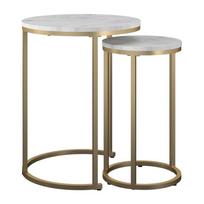 Baltos spalvos/auksinės spalvos apvalios formos kavos staliukai 2 vnt. su marmuro dekoru ø 45 cm Amelia – CosmoLiving by Cosmopolitan