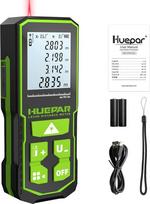 "Huepar" lazerinis distometras 393 pėdų (120 m) su įkraunamu akumuliatoriumi ir dvigubo kampo ekranu, lazerinis matavimas M/In/Ft su nutildymo režimu ir keliais matavimo režimais, Pitagoro, atstumo, ploto ir tūrio -