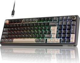 "RK ROYAL KLUDGE R98 Pro" mechaninės klaviatūros kabelis, 96 % tarpinė žaidimų klaviatūra QWERTZ RGB su skaitmenų skydeliu ir mygtukais, PBT klavišų dangteliai, "Hot Swap" linijiniai kreminiai jungikliai