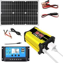 Saulės energijos rinkinys - saulės baterija 18 W 12V su inverteriu ir įkrovikliu | Pilna "Sunpowerr" sistema, nuolatinės srovės 110V/220V 300W 30A su 2 USB prievadais ir LED ekranu telefonams