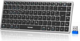 TECKNET "Bluetooth" belaidė klaviatūra - laisvas 4 įrenginių perjungimas (2.4G + BT), įkraunama belaidė klaviatūra, vokiško išdėstymo QWERTZ Ultraslim, skirta kompiuteriui, nešiojamajam kompiuteriui, planšetiniam kompiuteriui, išmaniajam televizoriui