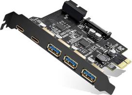 USB kortelė, PCIe išplėtimo kortelė, USB kortelė staliniam kompiuteriui, 3 A tipo ir 2 C tipo prievadai, PCIe 3.2 Gen 2 kortelė su 20Gb/s pralaidumu