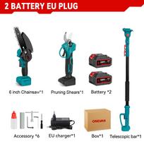 ONEVAN 3500W Teleskopinis bešepetėlis elektrinis grandininis pjūklas 3 viename aukštų šakų žirklės sodo genėjimo įrankis skirtas Makita 18V baterijai 2 Battery EU Plug