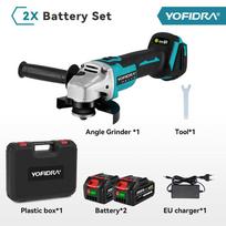 Yofidra 125mm bešepetis kampinis šlifuoklis 4 pavarų akumuliatorinis šlifavimo staklės, pjovimo medžio apdirbimo elektrinis įrankis, skirtas Makita 18V baterijai 2 Battery & Plastic Box
