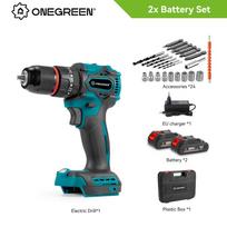 ONEGREEN 1200W 480N.M Sukimo momento bešepetėlinis elektrinis smūginis suktuvas 20 pavarų Akumuliatorinis atsuktuvas Įrankiai Makita 18V baterijai 2 Battery-EU Plastic Box