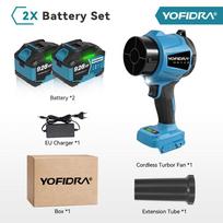 YOFIDRA 350M/S Bešepetėlis Elektrinis Turbo Ventiliatorius Pūstuvas 3000W Belaidis Jet Sniego Lapų Dulkių Oro Pūtimo Įrankis Makita 18V Akumuliatoriui 2PCS 928VF Battery