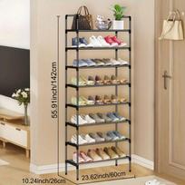 1pc Simple Shoe Rack, Multi-layer Folding Shoe Cabinet Economical Home Bedroom Metal Black Rack Shoe Rack 8 Layers