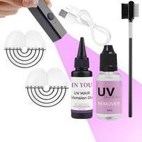V Light UV plaukų priauginimo rinkinys: 30g Klijai + Lempa ir Valiklis, Greiti, Nepažeidžiantys, Nematomi Klijavimai, Saugus Naudoti Namuose ir Salone Su Šukele A set