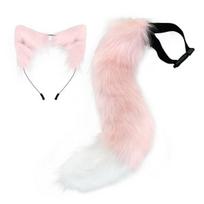Lapės uodegos galvos apdangalas rankų darbo imituotas lapės uodegos katės ausų rinkinys Helovino cosplay kostiumo pūkuotas lapės uodegos aksesuaras balta