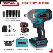 ONEVAN sukimo momento bešepetėlinis elektrinis smūginis veržliasukis 1/2 colio belaidis elektrinis veržliasukis Galios įrankiai Makita 18V baterijai 2Battery-12pcs Set A