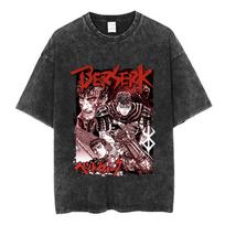 Vintažiniai skalbti Anime Berserk Guts veido marškinėliai Kardininkas Gatsu Aukojimas Zodd marškinėliai Vyrams Moterims Medvilniniai Laisvalaikio Oversized marškinėliai S