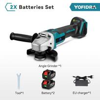 Yofidra 125mm bešepetis kampinis šlifuoklis 4 pavarų akumuliatorinis šlifavimo staklės, pjovimo medžio apdirbimo elektrinis įrankis, skirtas Makita 18V baterijai 2 Battery EU Plug