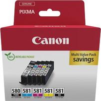 "Canon" PGI-580 / CLI-581 originalios rašalo kasetės, 5 vnt. (2 x juoda, žydra, purpurinė, geltona) - apsauginio kartono pakuotė