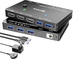 HDMI KVM jungiklis 2 kompiuteriams 1 monitoriui 8K@60Hz 4K@120Hz, ESKEVE USB3.0 KVM jungiklis 2 kompiuteriams, kurie dalijasi 1 monitoriumi ir 3 USB3.0 įrenginiais, įskaitant USB kabelį, maitinimo adapterį ir kabelinį nuotolinio valdymo pultą