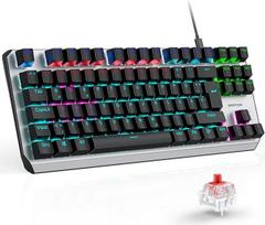 OMOTON mechaninė žaidimų klaviatūra su raudonais jungikliais (linijiniais), 80% TKL, QWERTZ klaviatūra, greita reakcija, apsaugota nuo dvasių, 20 LED apšvietimas, klaviatūra asmeniniam kompiuteriui / Windows / PS4, ISO-DE