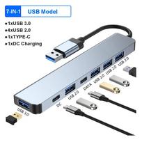 USB C šakotuvas 7 prievadų kelių USB skirstytuvo C tipo doko stotis USB 3.0 2.0 PD adapteris, skirtas Xiaomi MacBook Pro Plug and Play Support U Disk Keyboard Mouse