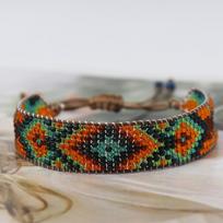 Bohemiško etninio stiliaus geometrinės spalvos gradientu pintas apyrankė, reguliuojama smėlio spalvos apyrankė 15cm įvairiaspalvis