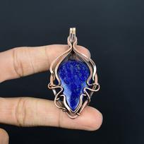 Lapis Lazuli Pendant Handmade Gemstone Jewelry, 999 Copper Wire Wrapped Pendant ,Unique Design Jewelry Pendant 2.67 Inches