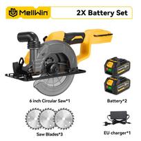 MELLWIN 6 colių 150MM belaidis bešepetėlis diskinis pjūklas rankinis daugiafunkcis elektrinis pjūklas įrankis Makita 18V baterijai 2 Battery EU Plug