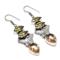 Natural Citrine, Morganite 925 Sterling Silver Jewelry Earring 2.36  H4B65
