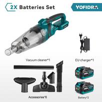 Yofidra 1500 W belaidis rankinis elektrinis dulkių siurblys, įkraunamas valymo įrankis namų automobilinių naminių gyvūnėlių plaukams, skirtas Makita 18V baterijai 2xBattety-EU Plug