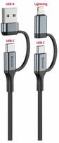 Swissten 4in1 Textile 3A Data Cable, 1.5m