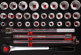 KS Tools 811.0032 3/4 colio veržliarakčių rinkinys su putplasčio įdėklu, 32 dalys