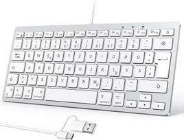 OMOTON laidinė "Mac" klaviatūra, klaviatūros kabelis su dviguba jungtimi (C/USB tipo), tylūs klavišai ir stabilus ryšys, vokiškas išdėstymas (QWERTZ), suderinama su "MacBook", "iMac", "Mac Mini