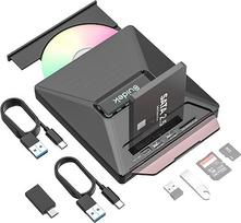 SUIDEK išorinis CD DVD diskas, nešiojamasis CD DVD tvarkyklės +/-RW įrašymo įrenginys su 2,5 colio SATA, SD kortelių skaitytuvu ir A tipo C 2.0 USB šakotuvu, suderinamas su nešiojamuoju kompiuteriu