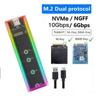 RGB M2 SSD dėklas M.2 NVMe SATA SSD korpusas 10Gbps M.2 iki USB skaidraus kietojo disko korpuso, skirtas NVME PCIE NGFF SATA M/B rakto SSD diskui RGB Dual Protocol