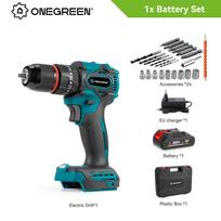 ONEGREEN 1200W 480N.M Sukimo momento bešepetėlinis elektrinis smūginis suktuvas 20 pavarų Akumuliatorinis atsuktuvas Įrankiai Makita 18V baterijai 1 Battery-EU Plastic Box