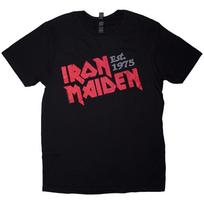 Klasikinio Roko Metalo Grupės marškinėliai Iron Maiden Unisex Marškinėliai: Apytikslis. 1975 Pasviręs logotipas (Juoda) XL